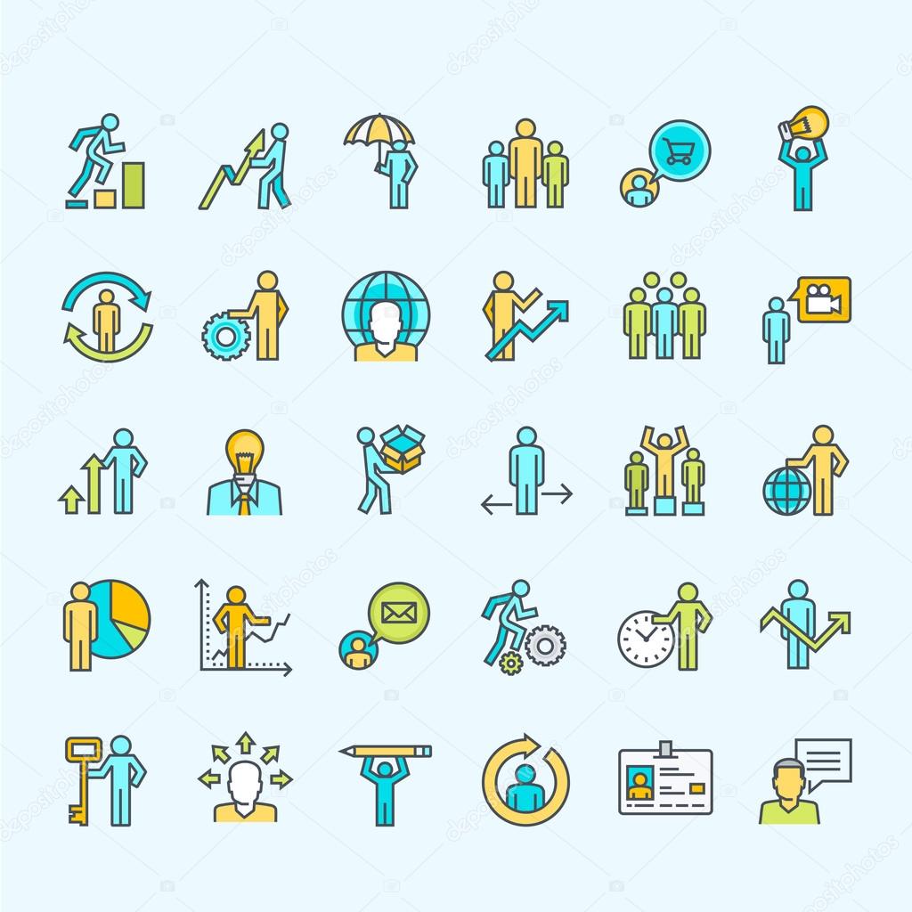 Set of line color business people icons