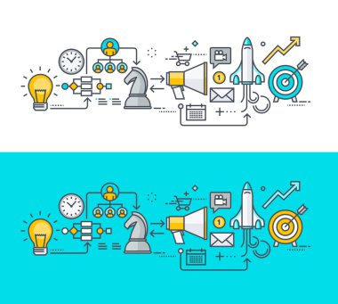 Thin line flat design concept on the theme of the business plan, from idea to realization. Concept for website banners and promotional materials.