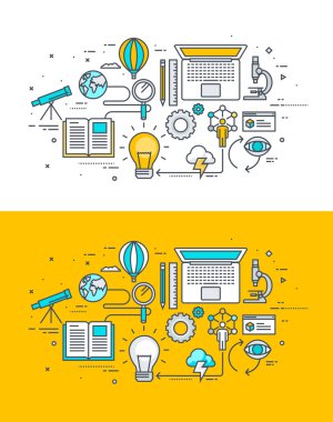 Thin line flat design concept on the theme of the research process. Concept for website banners and promotional materials.
