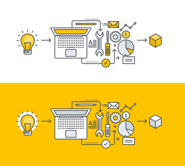 Concepto de diseño plano de línea delgada sobre el tema del desarrollo de productos, desde la idea hasta la realización. Concepto para banners de sitios web y materiales promocionales . — Archivo Imágenes Vectoriales