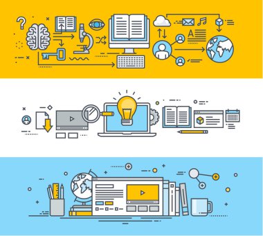 İnce çizgi düz tasarım afiş için video eğitimlerini, online eğitim kursları, online üniversiteler, online eğitim