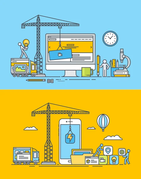 Uppsättning av tunn linje platt design begreppen web och mobila webbplatser och appar design och utveckling — Stock vektor
