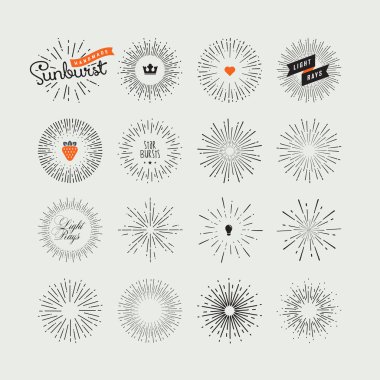 El yapımı sunburst tasarım öğeleri kümesi