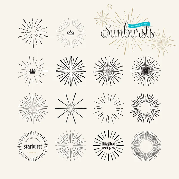 Set de elementos sunburst de estilo vintage para diseño gráfico y web — Vector de stock