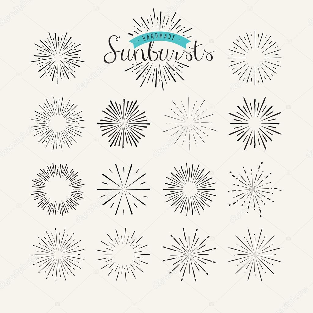 Collection of vintage sunburst design elements