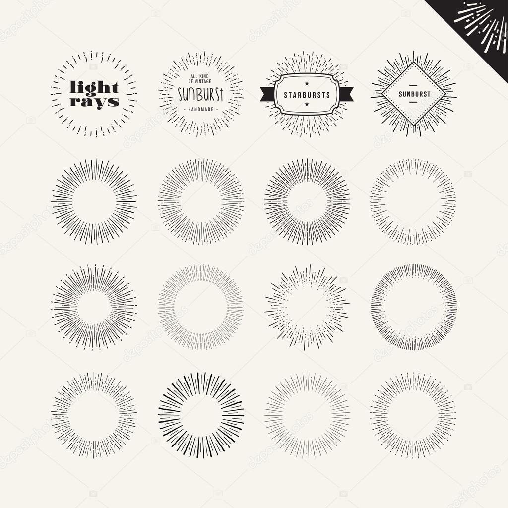 Set of sunburst vintage design elements for designers
