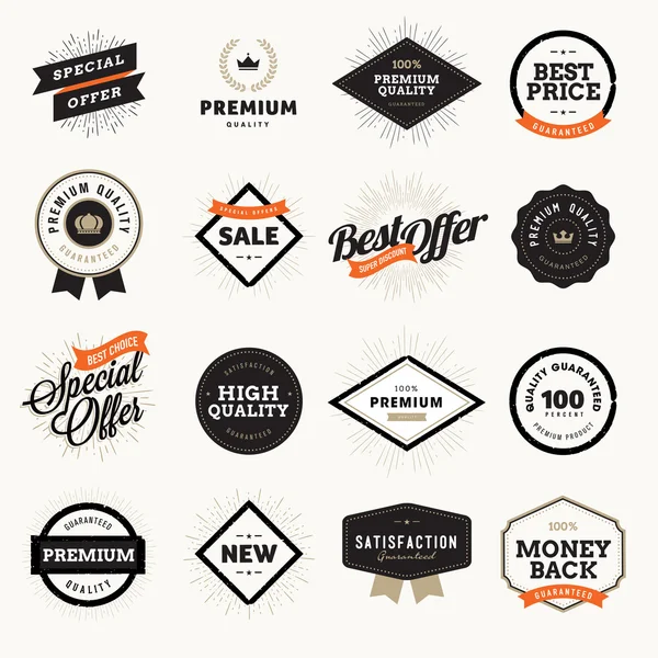 Set van vintage stijl premium kwaliteit badges en etiketten voor ontwerpers. — Stockvector