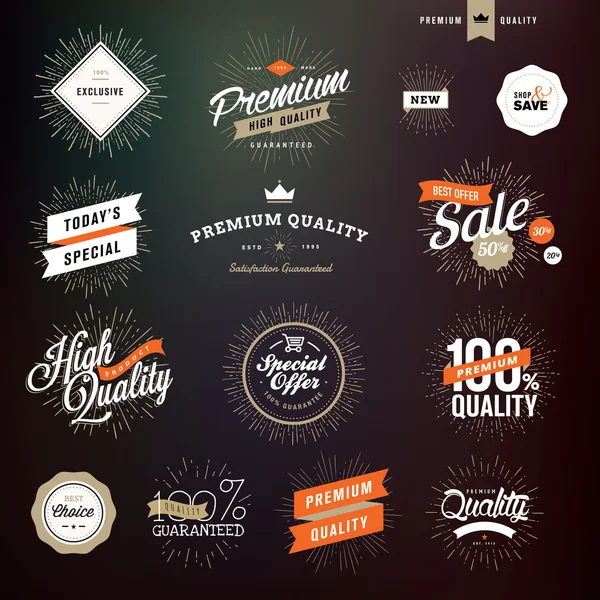 Collection de badges et autocollants de qualité supérieure de style vintage pour designers — Image vectorielle