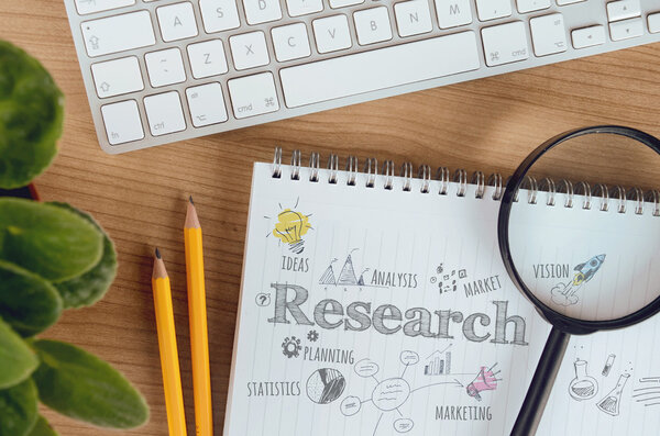 Concepto de negocio para investigación de mercado, marketing, planificación, análisis, estadísticas, desarrollo de nuevos productos . — Foto de Stock
