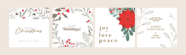 Коллекция рождественских и новогодних открыток. Векторные иллюстрации к праздничным открыткам, баннеру на сайте и в социальных сетях, маркетинговые материалы.