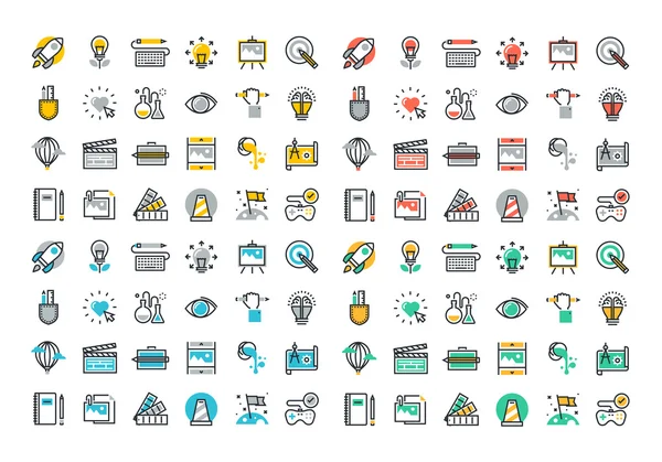 Linea piatta icone colorate collezione di processo creativo — Vettoriale Stock
