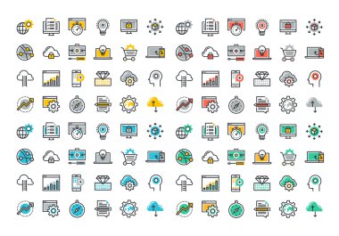 Düz çizgi renkli simgeler koleksiyon geliştirme web sitesi ve app