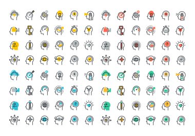 Flat line colorful icons collection of human brain process
