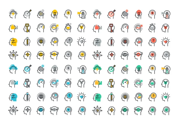 Flat line colorful icons collection of human brain process