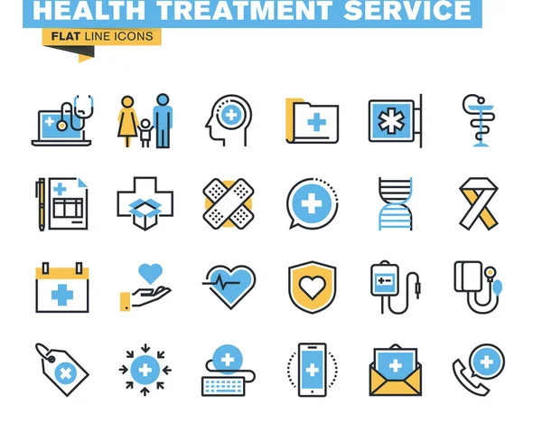 Flat Line Icons Set von medizinischer Online-Unterstützung, Familiengesundheit, Krankenversicherung, Apotheke, medizinische Leistungen — Stockvektor