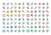 Flat line colorful icons collection of dental services