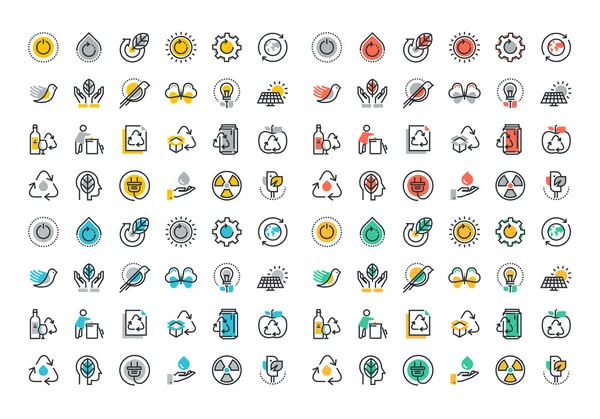 Flat line colorful icons collection of recycling — Stock Vector