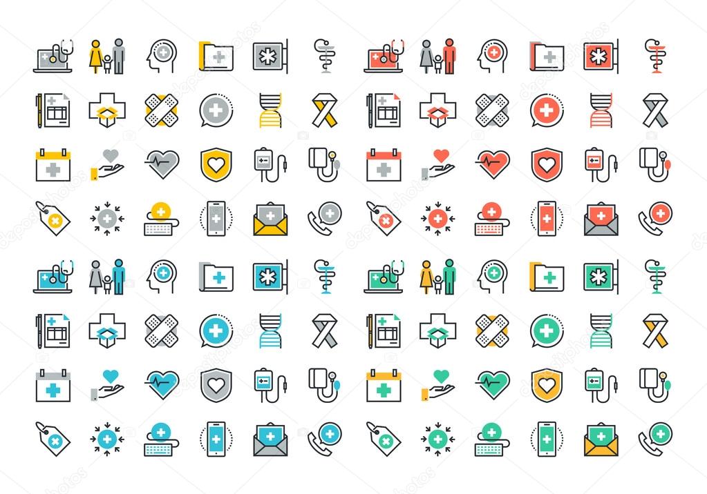 Flat line colorful icons collection of healthcare services