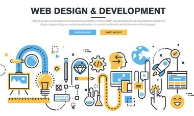 Düz çizgi tasarım vektör illüstrasyon kavramı Web sitesi tasarımı ve geliştirme