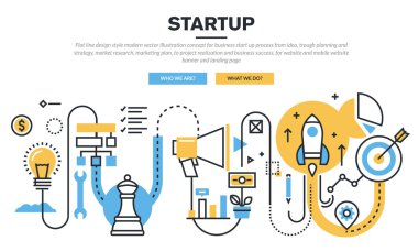 Düz çizgi tasarım konsepti için iş başlatma işlemi