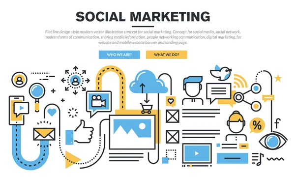 Conceito de design de linha plana para marketing social —  Vetores de Stock