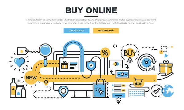 Концепция дизайна плоской линии для онлайн-покупок — стоковый вектор