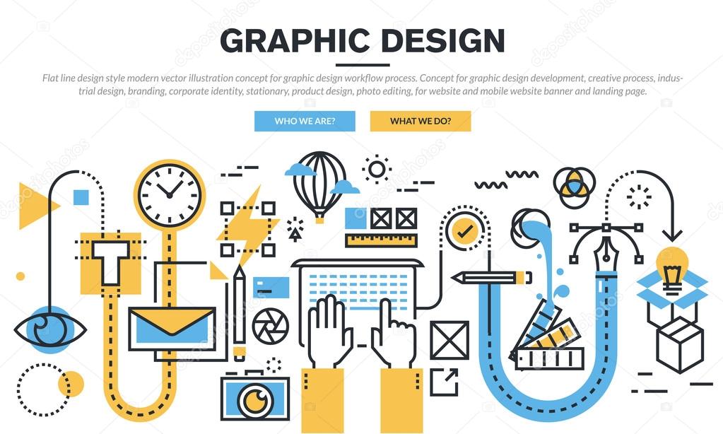 Flat line design concept for graphic design workflow process