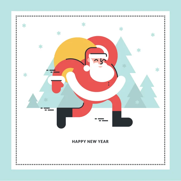 Flat line design vector illustration for New Year's greeting card — Stock Vector
