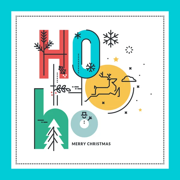 Επίπεδη γραμμή σχεδιασμό Χριστούγεννα ευχετήριας κάρτας — Διανυσματικό Αρχείο