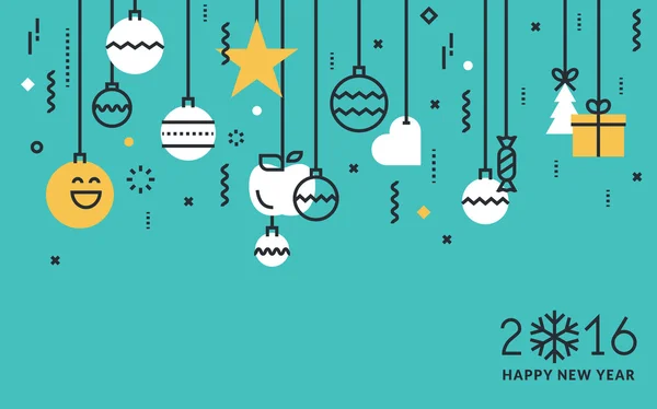 Diseño de línea plana Tarjeta de felicitación de Año Nuevo y banner web . — Archivo Imágenes Vectoriales