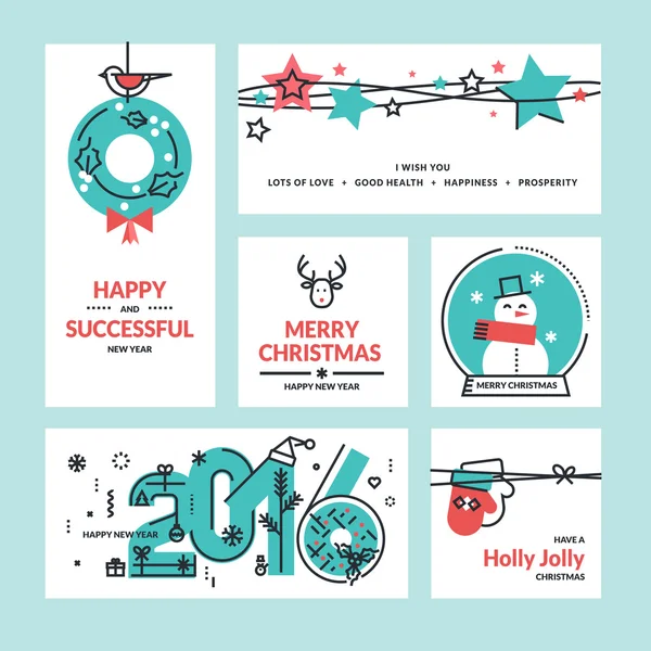 Christmas and New Year greeting cards and banners — Stock Vector