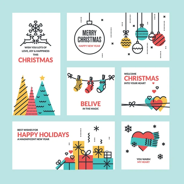 Christmas and New Year greeting cards and banners — Stock Vector