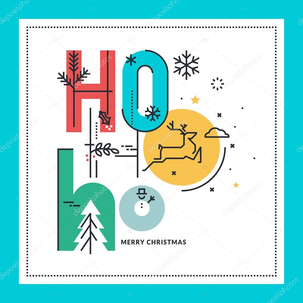 Flat line design Christmas greeting card