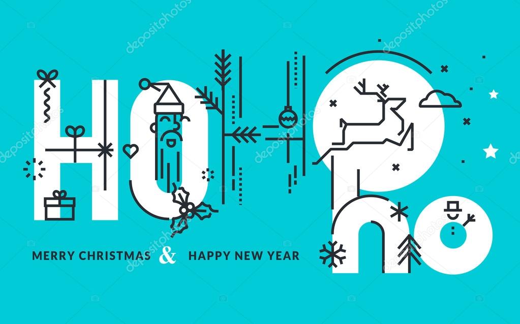 Flat line design Christmas and New Year's vector illustration