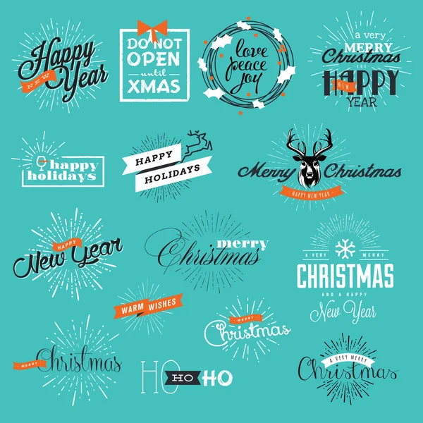 Vintage Noel ve yeni yıl etiketleri ve öğelerin konumunu ayarla — Stok Vektör