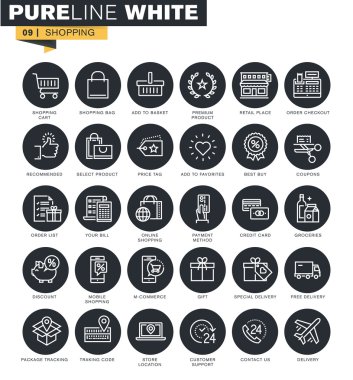 İnce çizgi web Icons collection alışveriş işlemleri, e-ticaret, teslimat ve ürün izleme için.