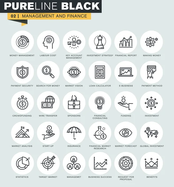 Set of thin line web icons of management and finance Royalty Free Stock Vectors