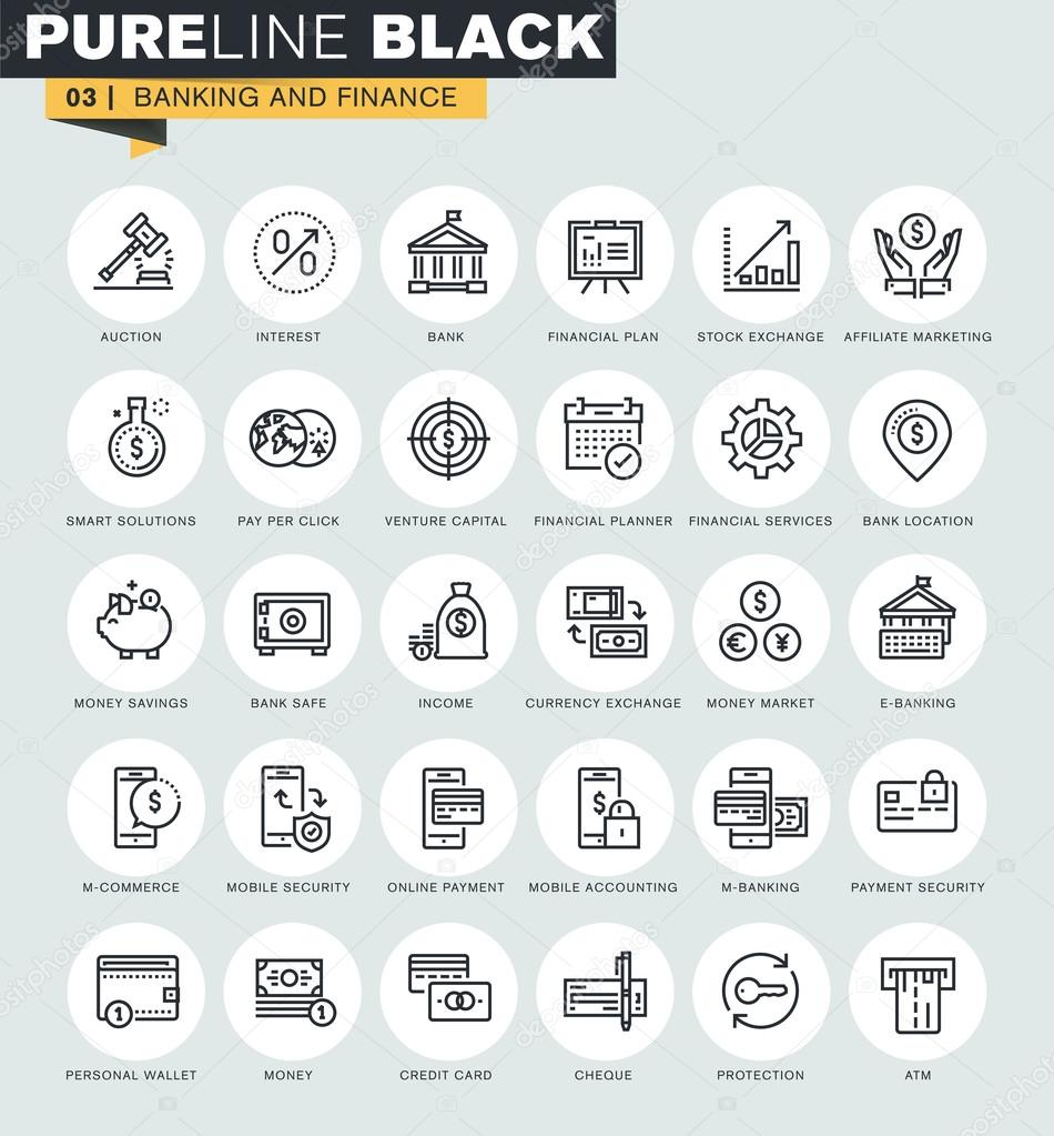Set of thin line web icons of banking and finance