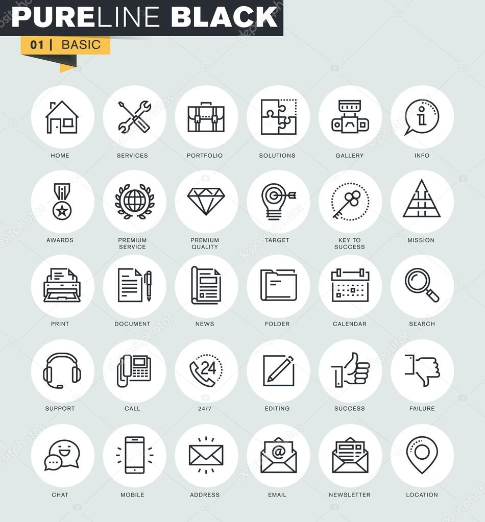 Set of thin line web icons for communication, information, service and office