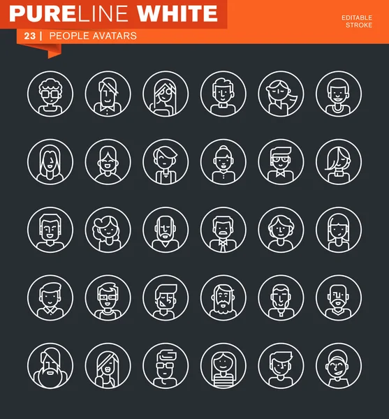 Set of thin line people avatars icons. Icons for website and mobile website and apps with editable stroke. — Stock Vector