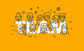 Thin line flat design banner of business people teamwork, human resources, career opportunities, team skills, management
