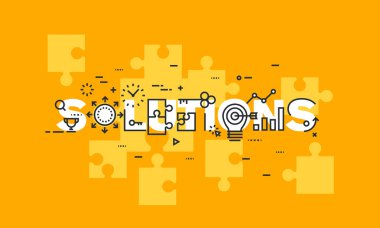 Thin line flat design banner of business solutions
