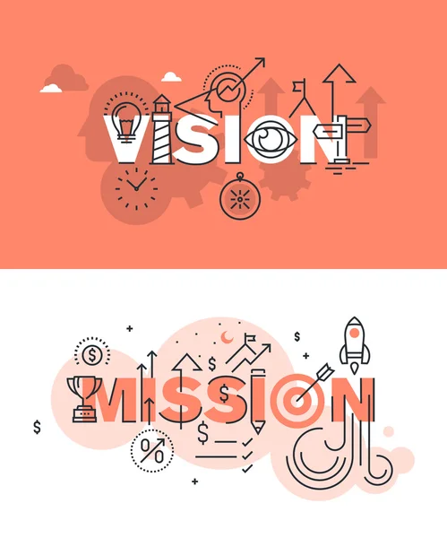Satz moderner Vektor-Illustrationskonzepte der Wörter Vision und Mission — Stockvektor