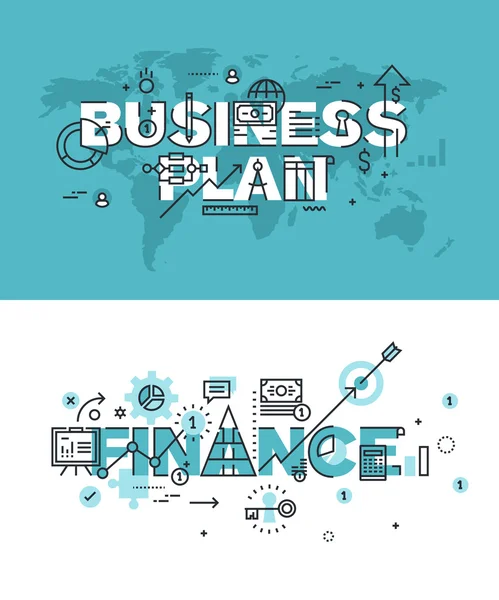 Conjunto de conceitos modernos de ilustração vetorial de palavras plano de negócios e finanças — Vetor de Stock