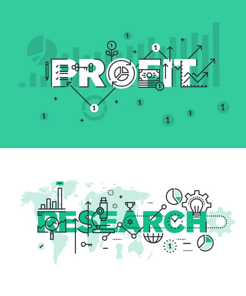 Set of modern vector illustration concepts of words profit and research — 图库矢量图片