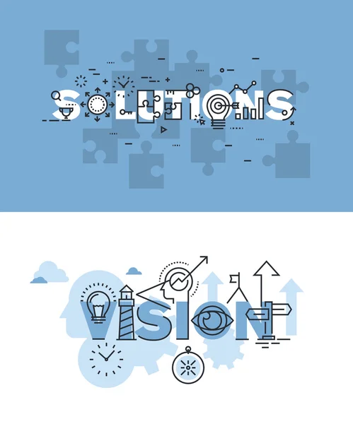 Set modern vektor konsep ilustrasi kata solusi dan visi - Stok Vektor