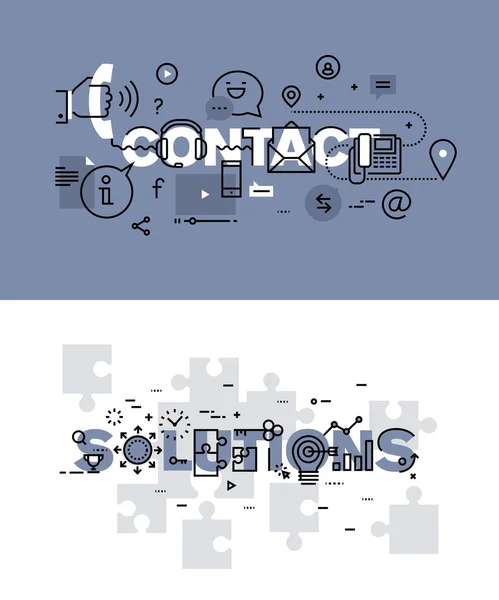 Set of modern vector illustration concepts of words contact and solutions — Διανυσματικό Αρχείο