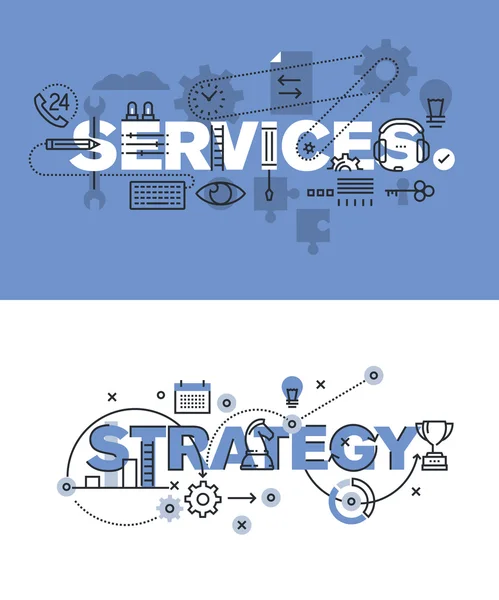 Conjunto de conceitos modernos de ilustração vetorial de palavras serviços e estratégia — Vetor de Stock