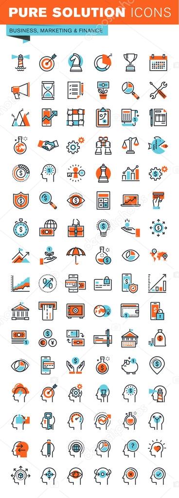 Thin line web icons for business, finance and banking, marketing, human features, decision-making and communication, for websites and mobile websites and apps.