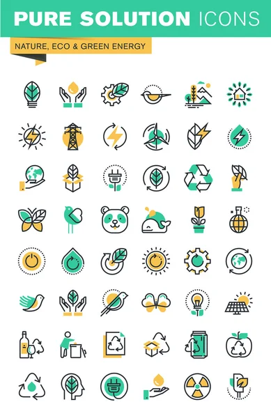 Modern thin line icons set of ecology, sustainable technology, renewable energy, recycling, nature, protection of flora and fauna — Stock Vector